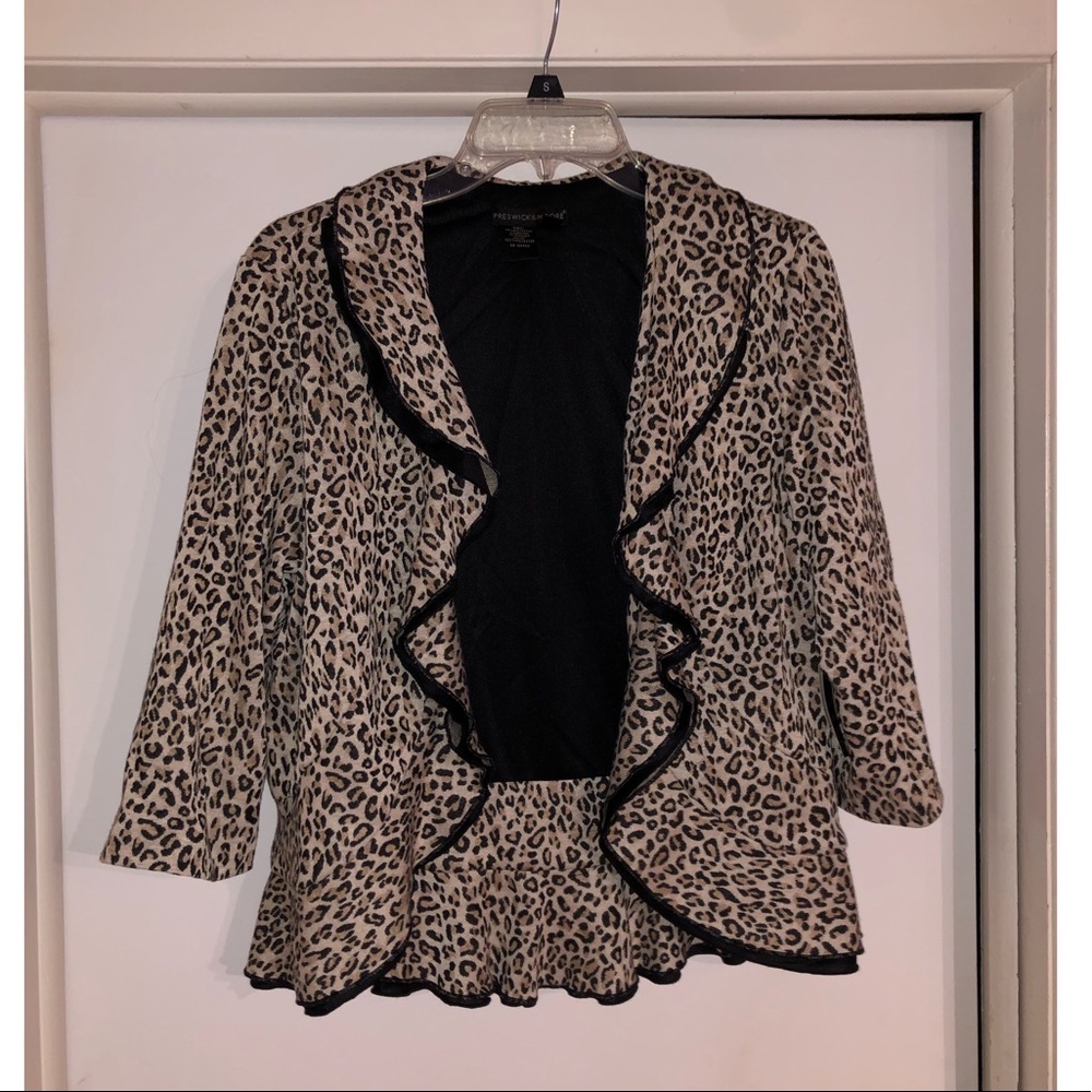 Preswick & Moore Leopard Print Ruffle Blazer in Beige and Black